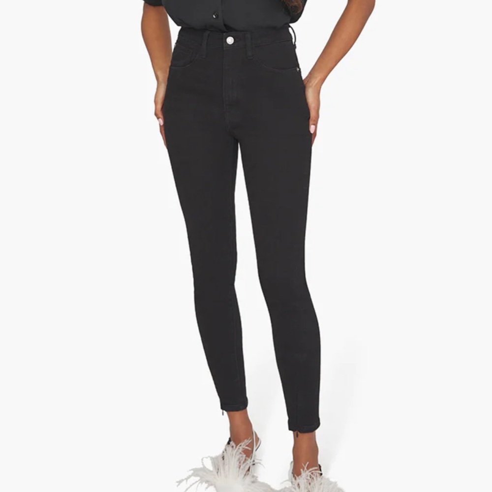 HIGH RISE STRETCH DENIM SKINNY ZIP JEANS, SIZE 28